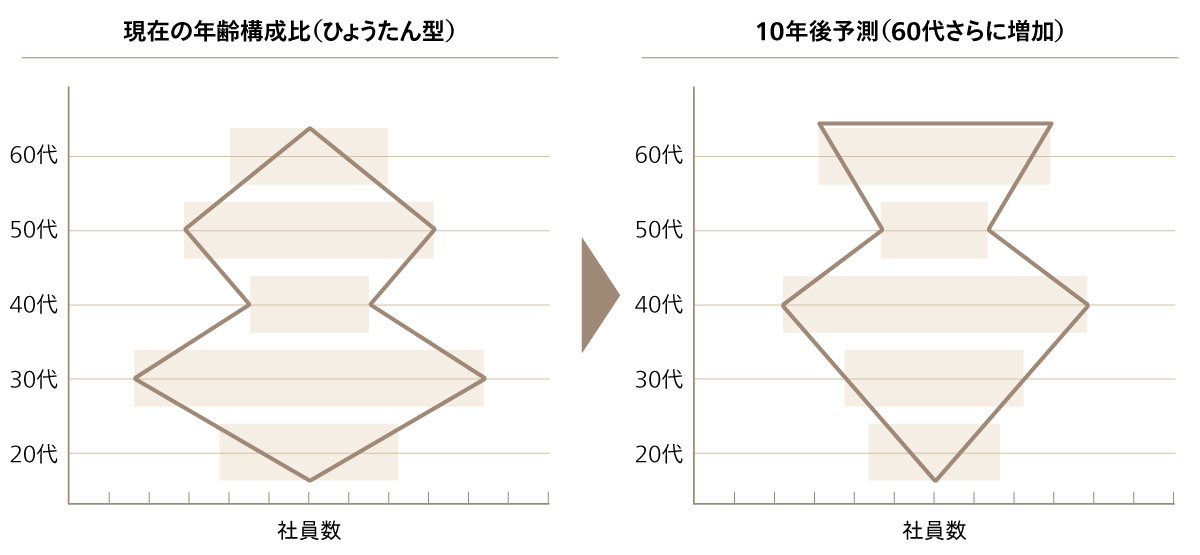 図1 企業における「ひょうたん型」年齢構成比の一例