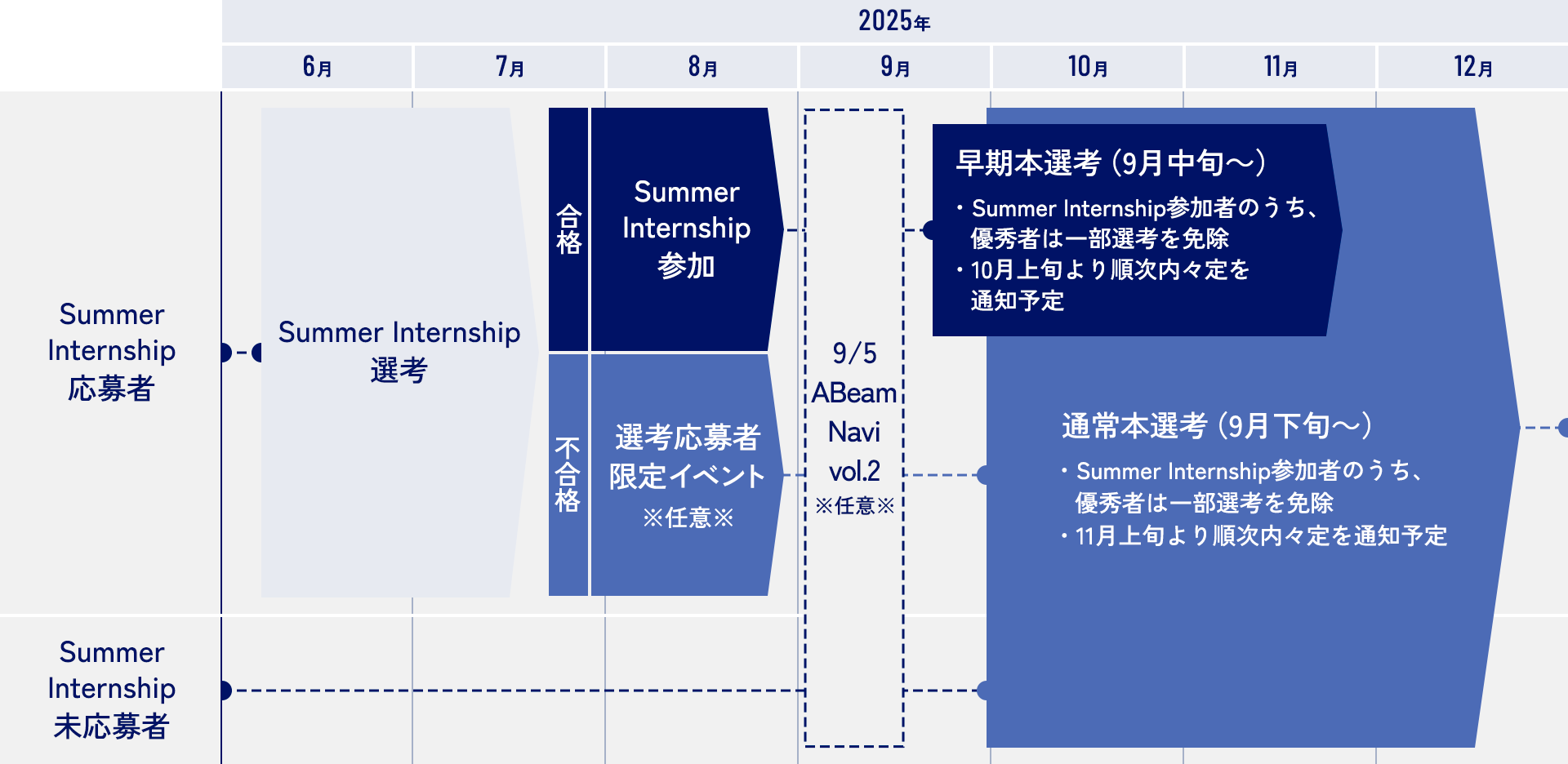 Summer Internshipの選考フローを示した図